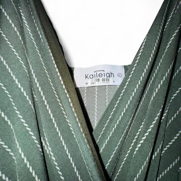 Kaleigh (Kaileigh) Green Striped Wrap Jumpsuit – Tie Waist Wide-Leg - Picture 2 of 8